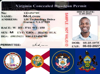 A VA concealed carry permit, along with flags from the other states this class will allow you to obtain permits in; FL, UT, PA and AZ.